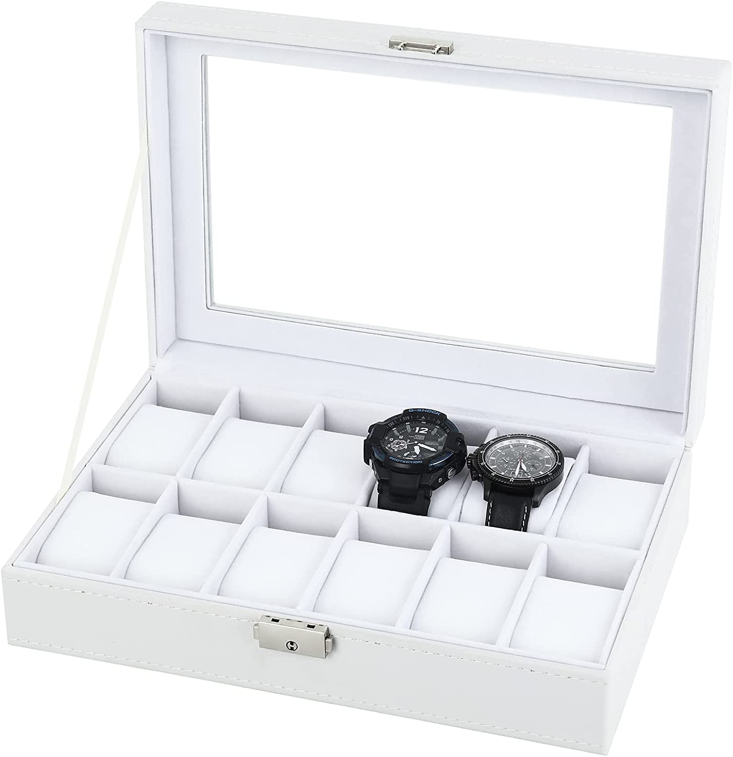 12Slot Watch Box, Watch Organizer, Lockable Jewelry Display Case with