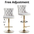 thumbnail image 3 of Bar Stools Set of 2, Swivel Barstools with Nailheads Trim, Velvet Button Tufted Back and Golden Footrest, Adjustable Counter Height Bar Chairs for Kitchen Island Dining Room Pub, White, 3 of 7