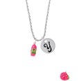 thumbnail image 2 of Delight Jewelry Resin Hot Pink Love Snail Silvertone Script Initial Disc - Y - Charm Necklace, 20"+3", 2 of 4