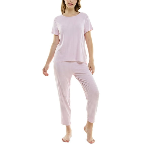 Roudelain Women's 2-Pc. Cropped Pointelle Pajamas Set - Lilac Snow, Large