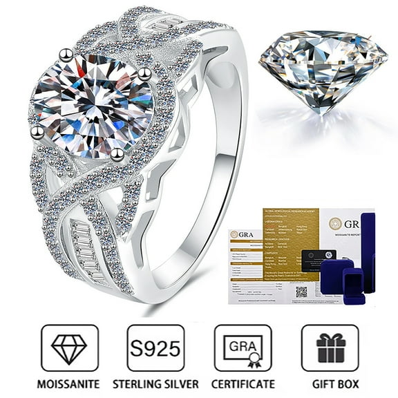 Moissanite Engagement Rings 2 cttw D Color VVS1 925 Sterling Silver Crown Wedding Promise Wedding Eternity Band Rings for Women with Certificate