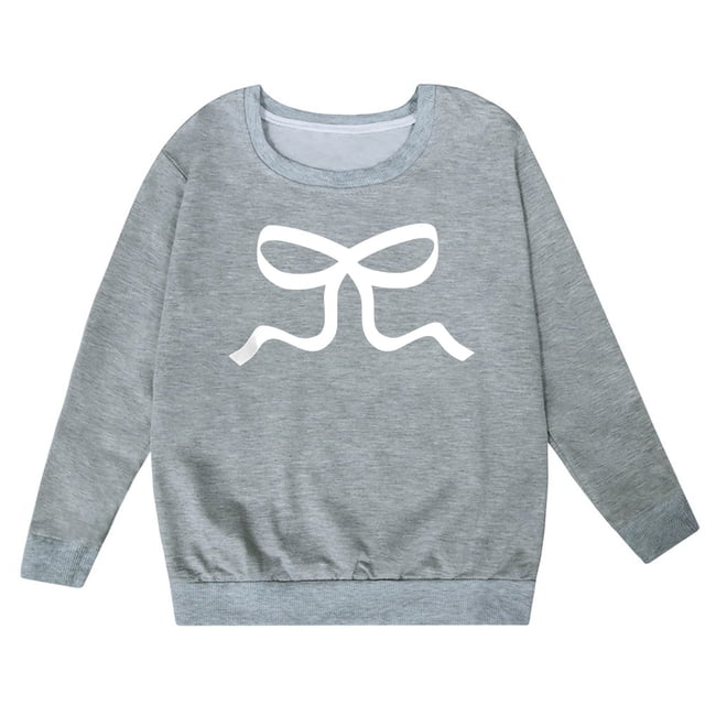 FAOWME Sweat à Capuche à Manches Longues pour Filles avec Nœud Col Rond Gris 9-10 Ans
