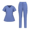 thumbnail image 1 of Stretch Women Nursing Scrubs Set - V Neck Classic Scrubs Medical Uniforms Top Skinny Pants JYC305 CEILBLUE L, 1 of 6