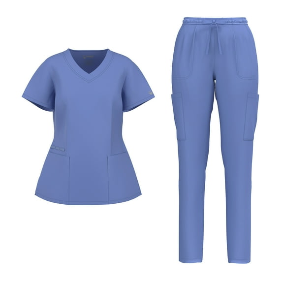Stretch Women Nursing Scrubs Set - V Neck Classic Scrubs Medical Uniforms Top Skinny Pants JYC305 CEILBLUE L