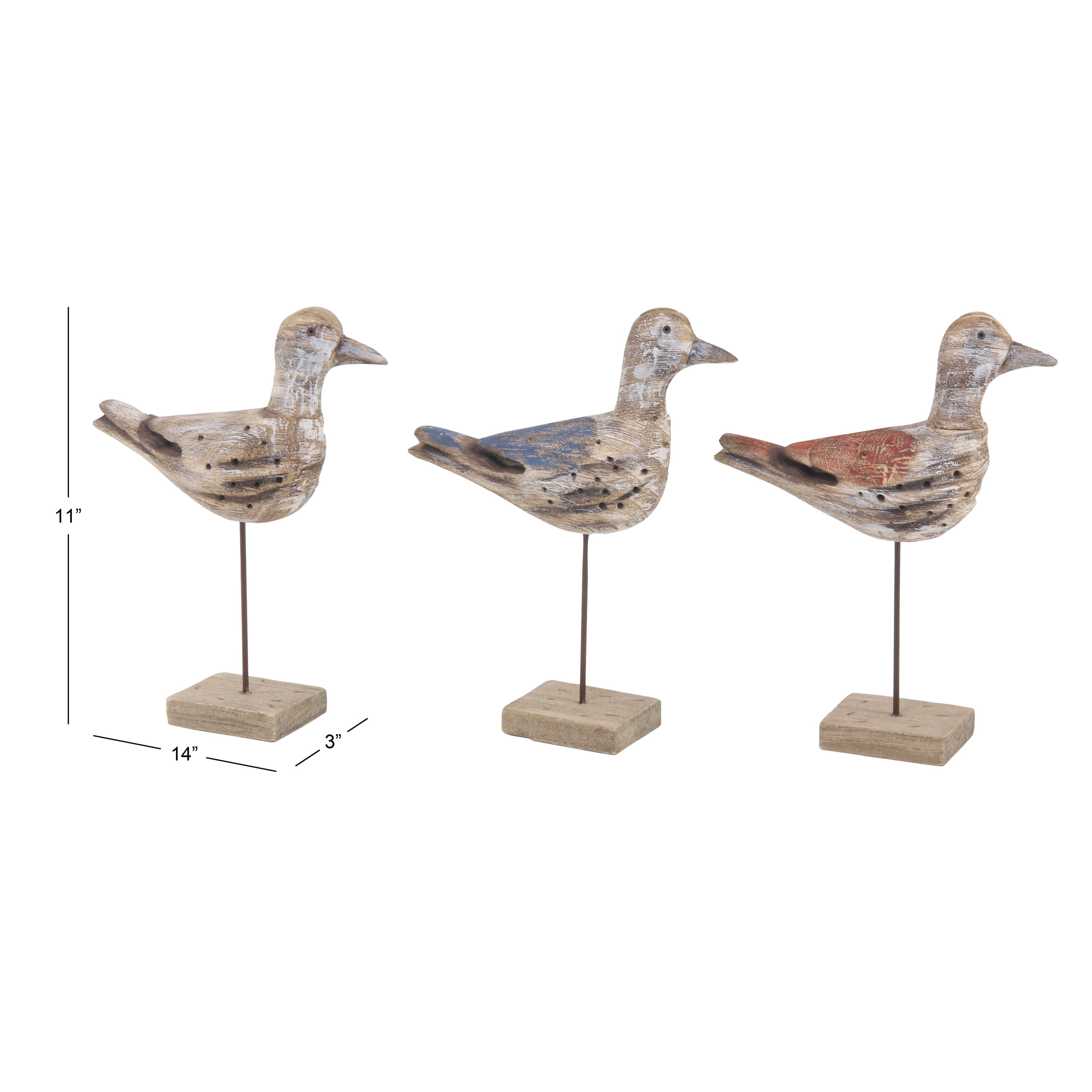 11"W, 14"H Brown Wood Bird Sculpture, by DecMode (3 Count)