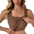 thumbnail image 3 of Women's Built-in Bra Tank Top, Stretchy Slim Fit Sleeveless Cami with Shelf Bra, U Neck Workout Tops for Casual Wear, Layering, Lounge and Everyday Outfits Coffee M, 3 of 10
