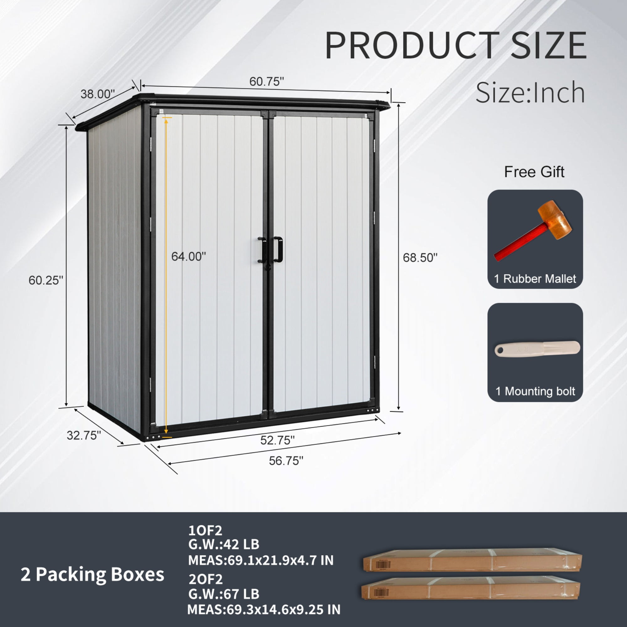 JXXRZ 5x3FT Waterproof Resin Storage Shed, Outdoor Storage Shed Lockable for Bikes & Patio, White
