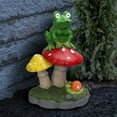thumbnail image 5 of Alpine Corporation Solar Frog Sitting On Top of Mushroom Statue, 5 of 15
