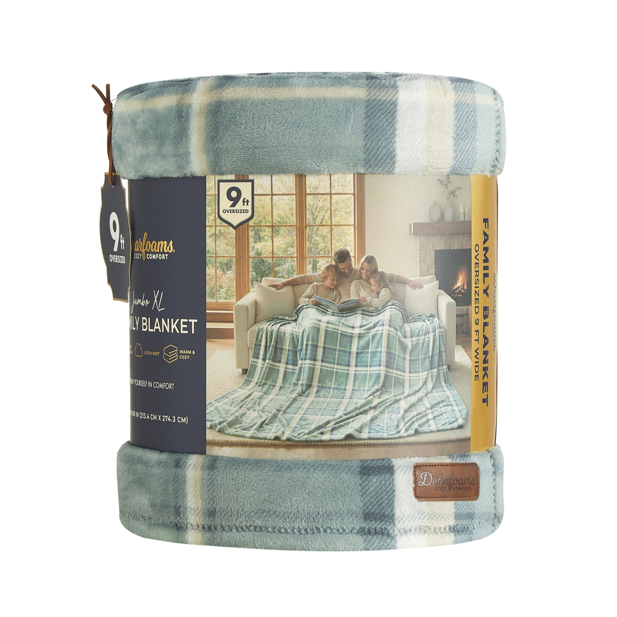 Dearfoams Huge Plaid Family Blanket, Green, 84 x 104 in