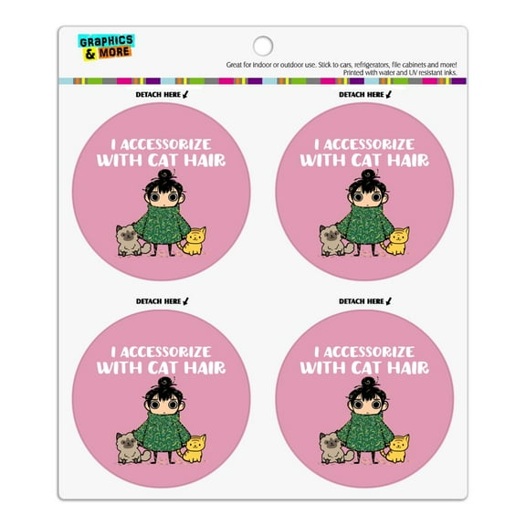 I Accessorize with Cat Hair Fur Refrigerator Fridge Locker Vinyl Circle Magnet Set