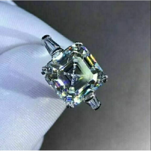 2Ct Asscher Cut Lab-Created Diamond Three Stone Style Wedding Ring 14K White Gold Plated Silver