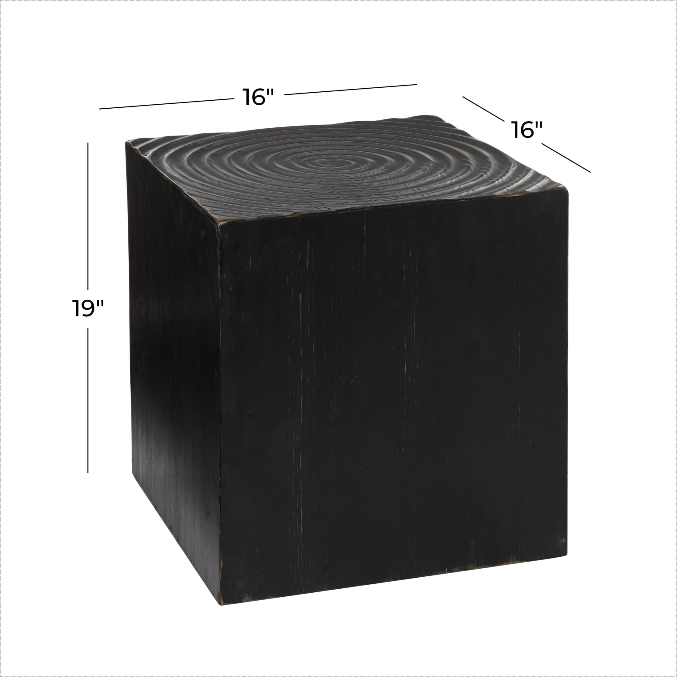 DecMode 16" x 19" Black Wood Intricately Carved Accent Table, 1-Piece