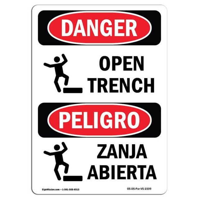 SignMission OS-DS-A-1824-VS-1509 18 x 24 Po Signe de Danger OSHA - Tranchée Ouverte