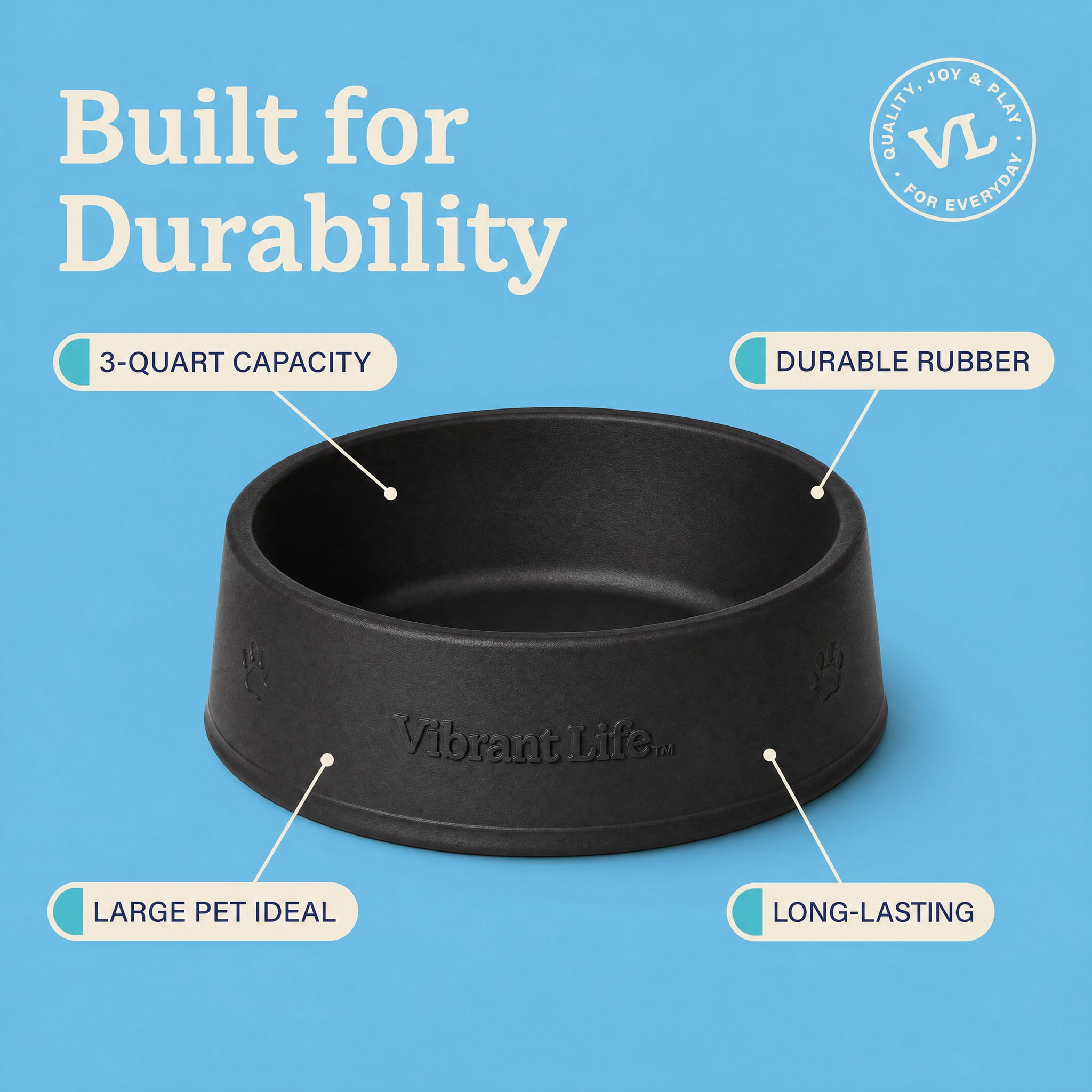 (2 pack) Vibrant Life Extra Large 3-Quart Rubber Feeding Pan, Black