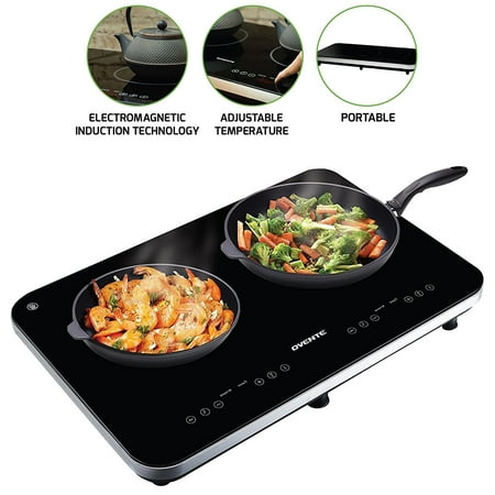 Ovente Induction Countertop Burner, Cool-Touch Ceramic Glass Cooktop with Adjustable Temperature Control, Timer, 1800-Watts, Digital LED Touchscreen Display, Indoor/Outdoor Portable Double Hot (Best Double Oven Induction Range)