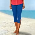 thumbnail image 5 of Womens Capris Cropped High Waisted Yoga Pants Knee Length Compression Leggings Cozy Soft Tummy Control Capri Leggings Blue XL(XL), 5 of 8