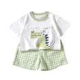 thumbnail image 2 of SGFCWSX Boys Girls 2 Piece Outfits Graphic Short Sleeve T-Shirt and Gingham Plaid Shorts Summer Casual Clothes Set for Kids Green Size 3T, 2 of 7