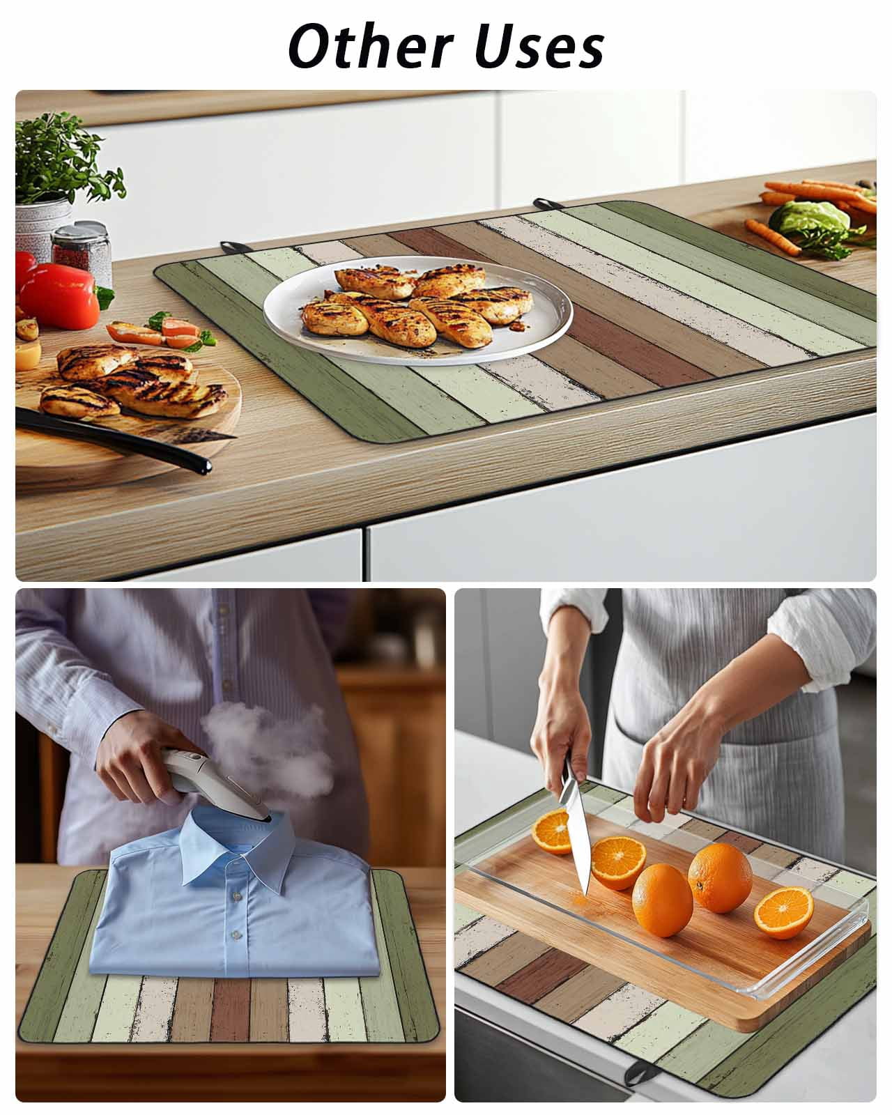 Stove Top Covers for Electric Stove, Sage Green Glass Stovetop Cover Protector, Farmhouse Wood Grain Vintage Brown Striped Induction Cooktop Protector Oven Mat for Kitchen Countertop 36"x21"
