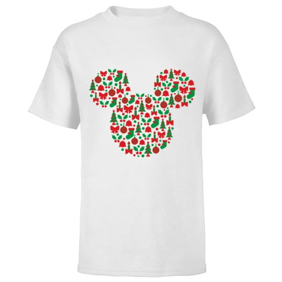 Disney Mickey Mouse Icon Red and Green Holiday - Short Sleeve T-Shirt for Kids - Customized-White