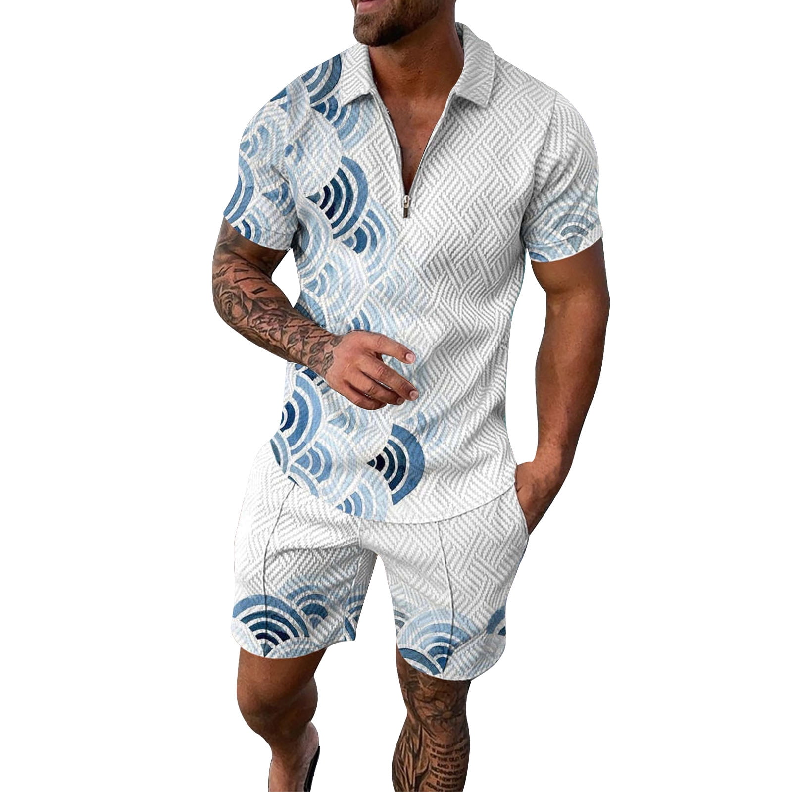 BSDHBS Mens Short Sets Mens Short Sleeve Casual Shirt and Shorts Sets
