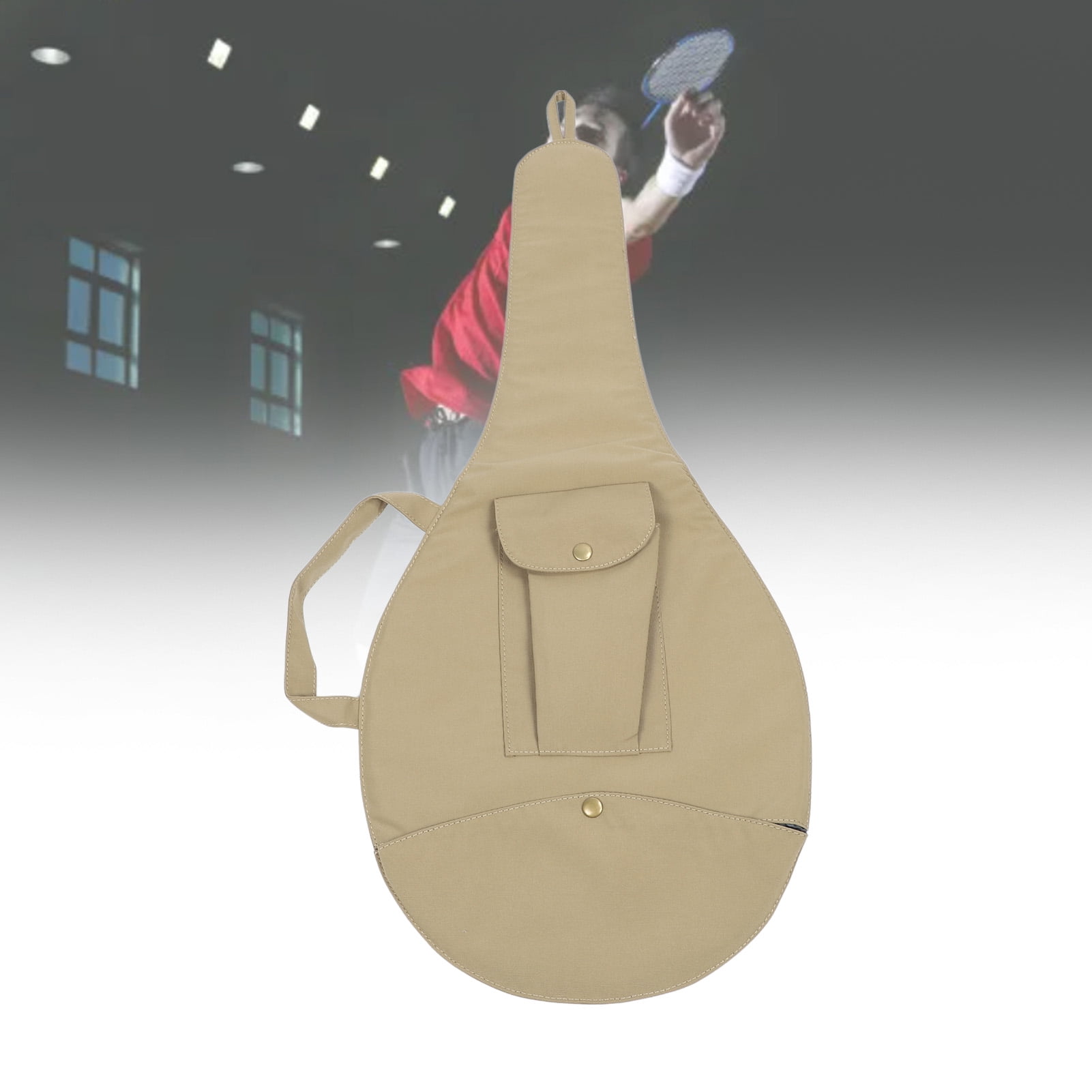 YAHHU Unisex Single Tennis Racket Cover Canvas Racquet Bag with Adjustable Shoulder Strap for Men and Women, Khaki (16.54 inches / 42 cm)