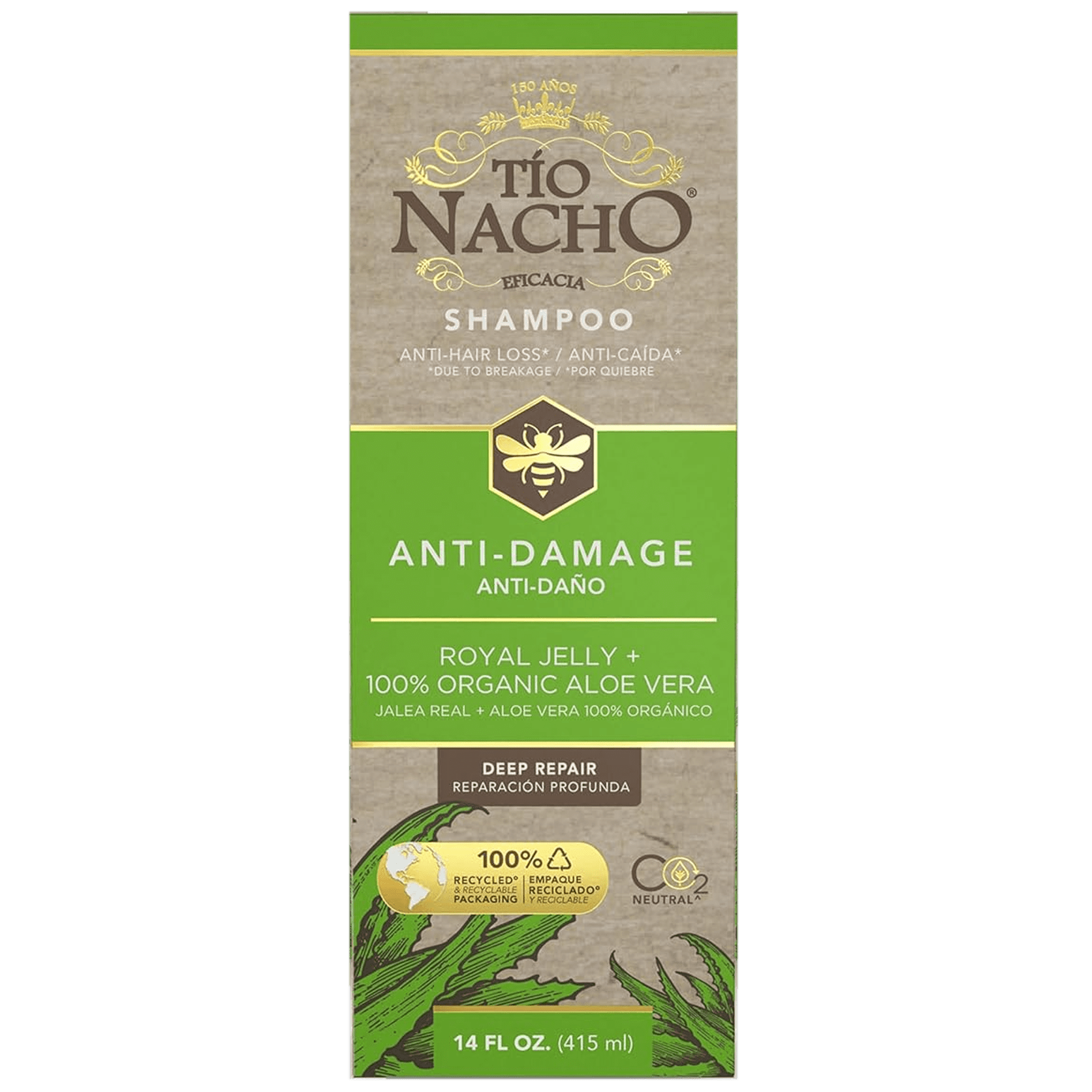 Tio Nacho Aloe Vera Deep Repair Shampoo with Royal Jelly, Anti-Hair Loss, Adults All Hair Types, 14 oz