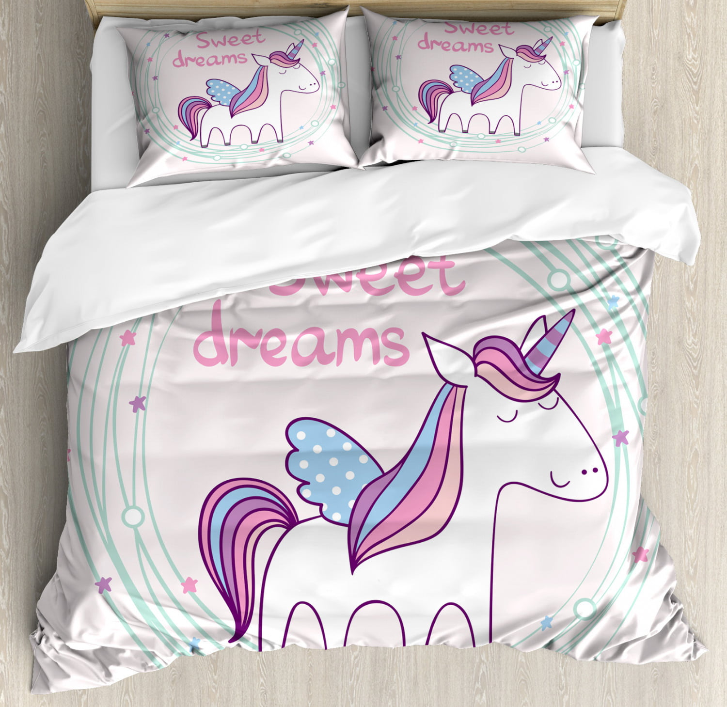 Unicorns and Stars King Size Bedding  Magical Pink Purple Duvet Bedroom Cover 