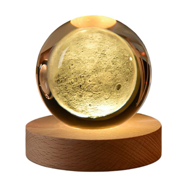 LUVCLS LQQDREX - Lámpara de noche con forma de bola de cristal 3D de gran tamaño, esferas estelares calmantes, lámpara de esfera de cristal con base de madera, escultura de exhibición de cristal, re