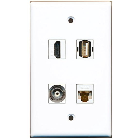 RiteAV - 1 Port HDMI 1 Port USB A-A 1 Port BNC 1 Port Cat6 Ethernet White Wall Plate