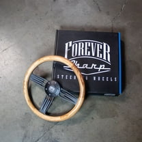 14" Double Barrel Steering Wheel Oak Wooden Grip 6-Hole Matte Black"