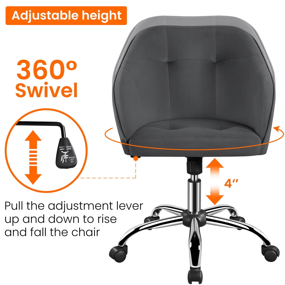 Alden Design Modern Velvet Adjustable Swivel Office Chair, Gray