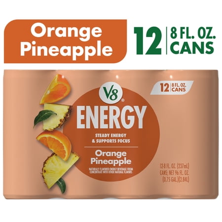 V8 Energy Orange Pineapple, 8 fl oz Cans, 12 Pack