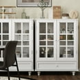 thumbnail image 3 of White Buffet Cabinet with Double Glass Doors & Drawer, Modern Wooden Storage Sideboard Cupboard for Living Room, Dining Room Hallway Entryway, Cabinets, 3 of 14