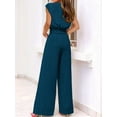 thumbnail image 5 of Women'S Summer 2 Piece 2025 Cap Sleeve V Neck Belted Crop Tops Wide Leg Pants Sets Casual Tracksuit Dark Green XL, 5 of 7