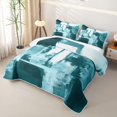 thumbnail image 3 of Homewish Teal Watercolor Gradient Quilt King,Retro Geometric Art King Coverlet Set,3pcs, 3 of 7