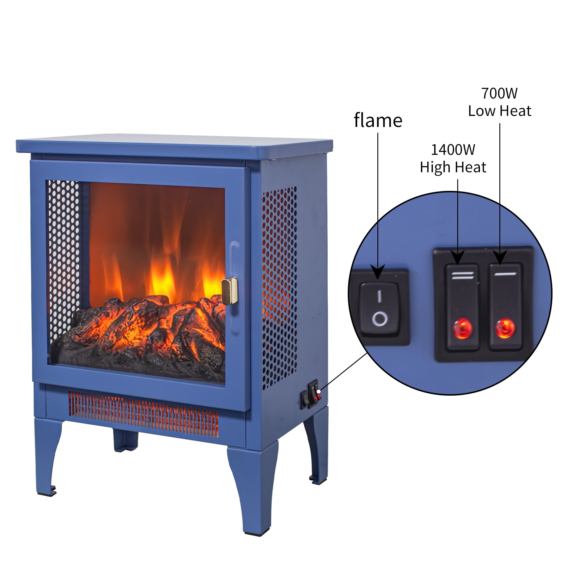 Indoor Fireplaces 17 inch Freestanding Electric Fireplace Stove heater with 3D Flame effect,Classic Blue,Gas Indoor Fireplaces