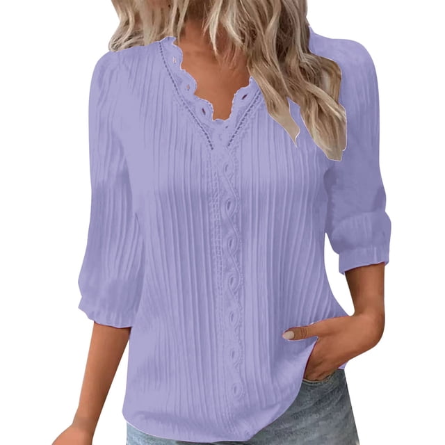 Blusa de manga 3/4 con aberturas para mujer, primavera-verano: estilo resort elegante, influencia de la moda europea, tejido de poliéster.