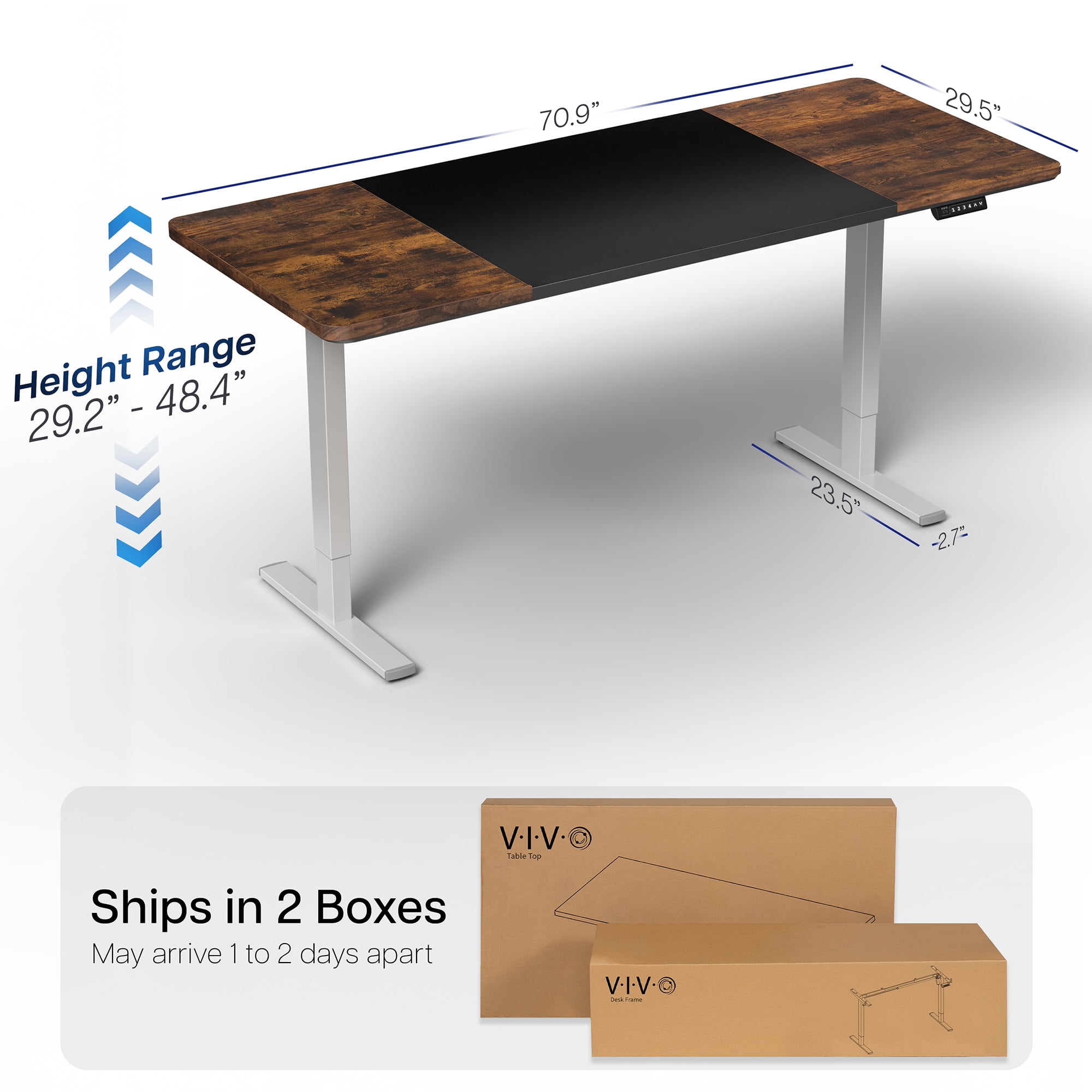 VIVO Electric 71” x 30” Stand Up Desk, Black & Vintage Brown Top, Gray Frame