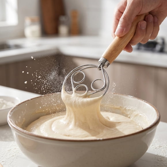 EQWLJWE Gadgets Ustensiles de Cuisine Liquidation, Fouet à Pâte Danois Fouet à Pain en Acier Inoxydable avec Manche en Bois à Main pour Levain Pizza Gâteau Pâte Outil de Pâtisserie de Cuisine pour la Maison B Aker