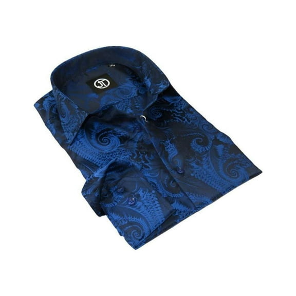 Men's Silky Paisley Floral Shirt By JT Milano AVM Slim Fit 6002-34 Royal Blue