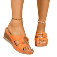 thumbnail image 5 of LTTVQM Womens Wedge Sandals Arch Support Platform Open Toe Slip on Cork Footbed Slide Sandals Soft Lounge Adjustable Buckle Slippers for Beach Orange 40(US-8), 5 of 5