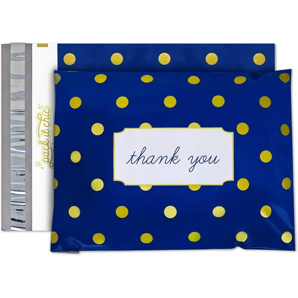 Pack It Chic 10X13 (100 Pack) Navy Polka Dot Envelope Plastic Custom Mailing & Shipping Bags