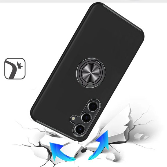 For Samsung Galaxy S25 /S24 Case, Hybrid 360 Degree Rotatable Metal Invisible Ring Stand Holder Slim Fit Magnetic Car Mount Shockproof Phone Cover (Black)