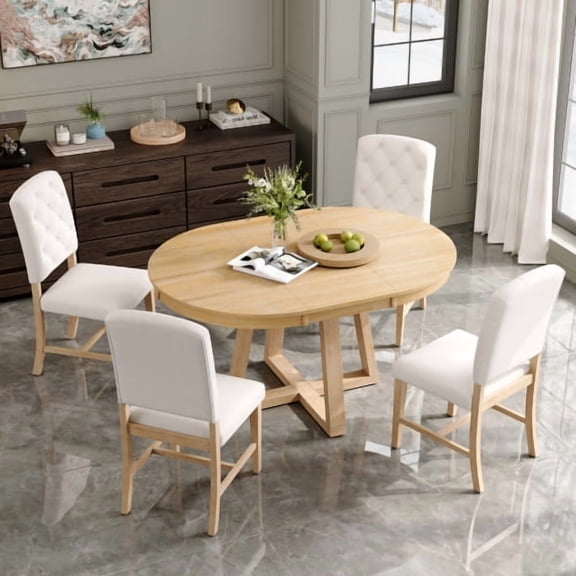 Harper & Bright Designs Indoor Furniture 5 Piece Farmhouse Acacia Sturdy Frame Dining Table with Chair Natural