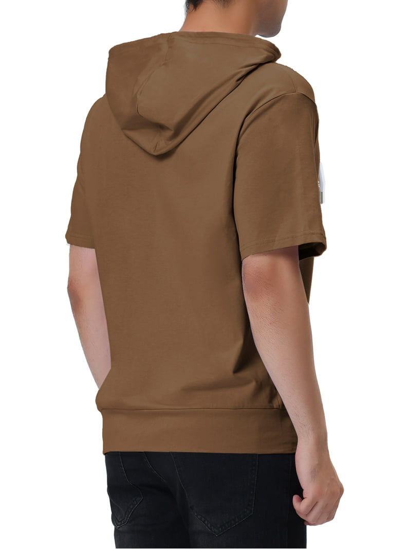 Unique Bargains Men's Short Sleeve Solid Color Zip Up Sport