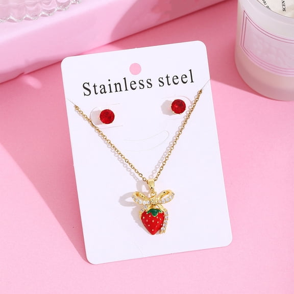 kkbbma under $5 Necklace Earrings Set, Delicate 304 Stainless Steel Necklace Earrings Set, Sweet Light Luxury Collarbone Jewelry, Valentine's Day Romantic Gift, Everyday Matching Accessories