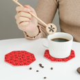 thumbnail image 4 of Bingfone Vintage Red Ladybugs On White Dotted Leather Drinks Coasters with Set of 6,Suitable for Home Kitchen,Coffee Cup Coasters Home Gift, 4 of 7