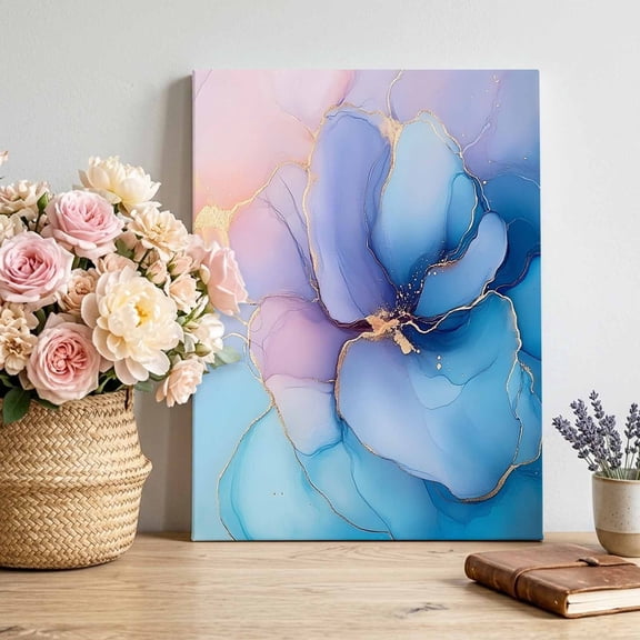 Marble Texture Canvas Wall Art, Abstract Colorful Pink Blue Gold Modern Framed Canvas Wall Decor Picture Print Artwork Decorations for Living Room Office Ready to Hang 28" x 22"