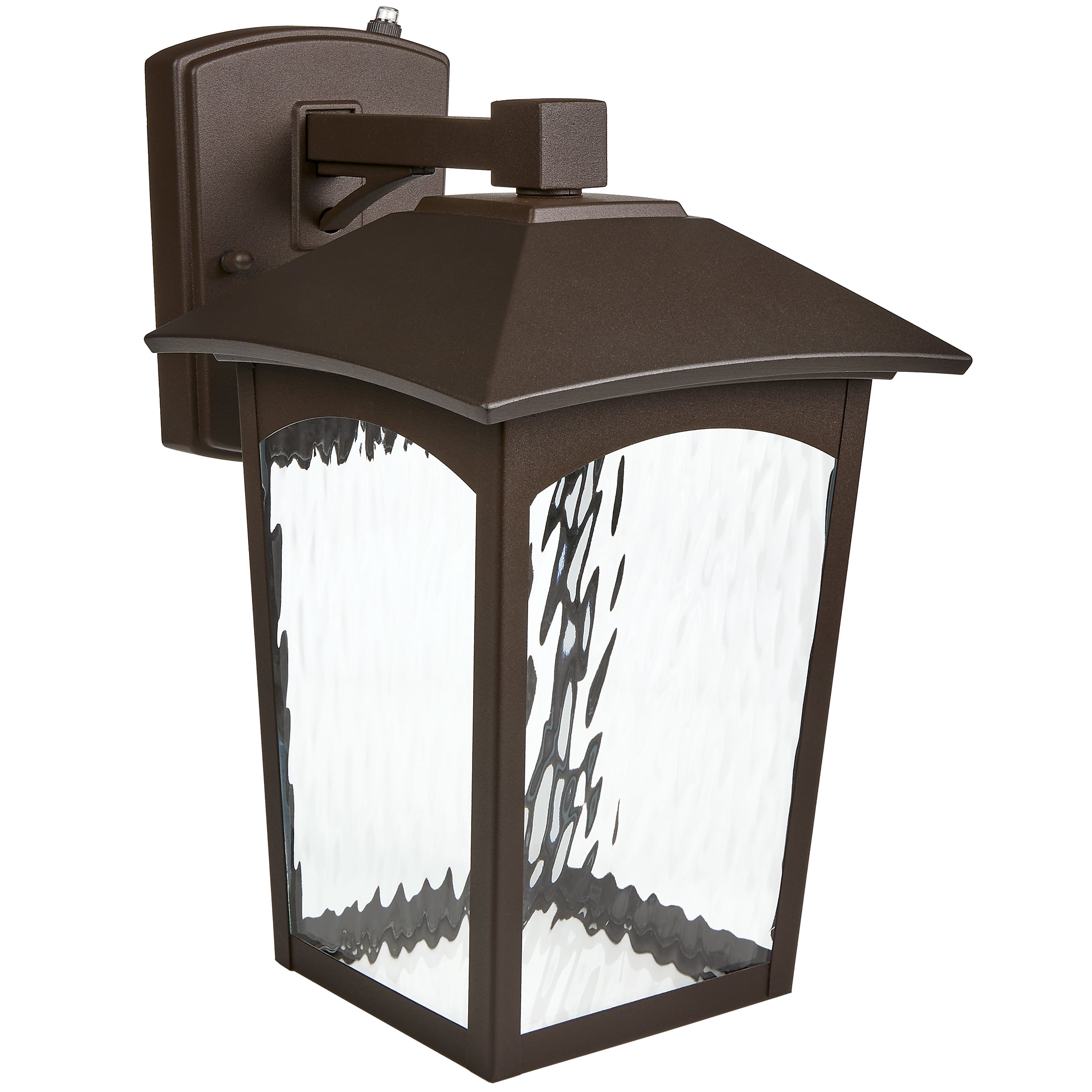 Maxxima LED Porch Lantern - Outdoor Wall Light, Bronze w/Water Glass, Photocell Dusk to Dawn Sensor, 800 Lumens, 3000K Warm White, Ideal Fixture for Backyard Patio and Front Door Lighting