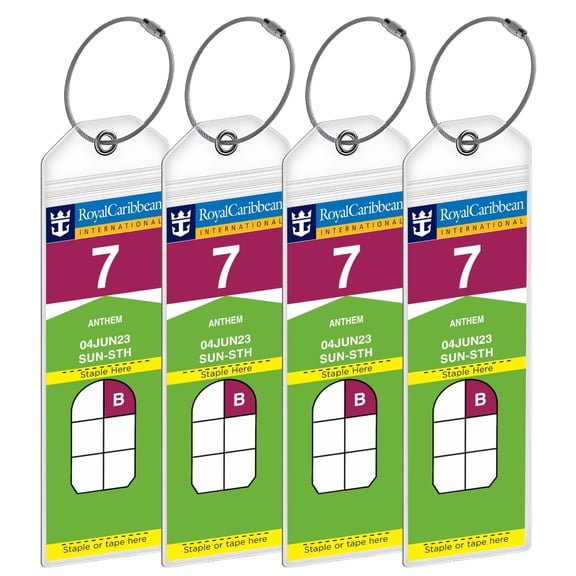 Royal Caribbean Cruise Luggage Tag Holders [4 Pack] – Waterproof, Durable Plastic with Steel Loops – Fits All Royal Caribbean Ships for Cruising in 2024, 2025 and 2026